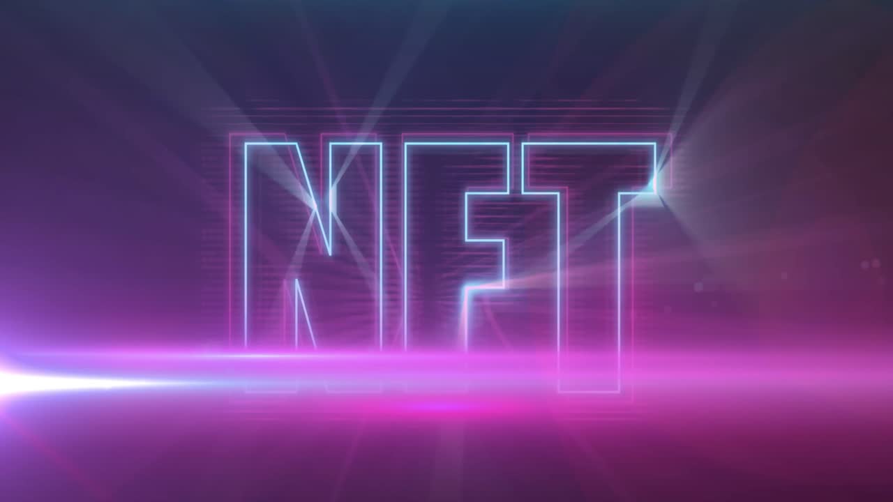 Animazione di NFT su luce e sfondo viola