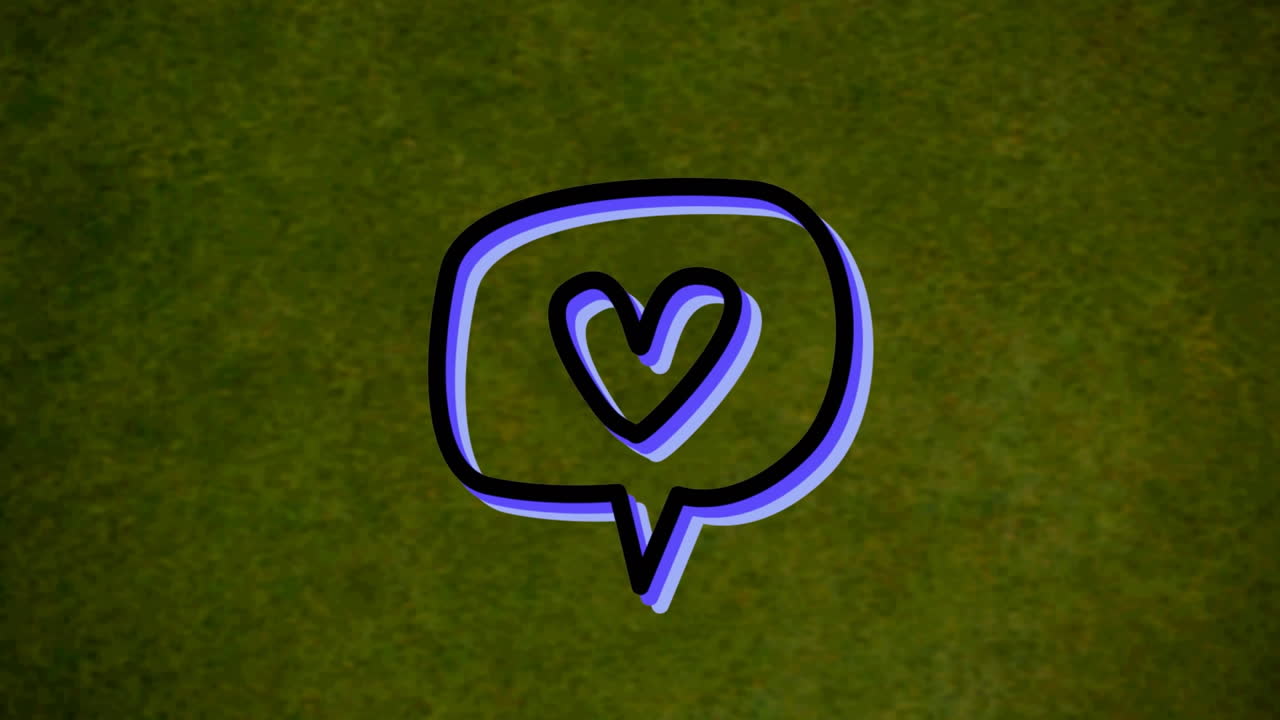 animación de un corazón de neón verde en una burbuja de habla, sobre un fondo verde oscuro