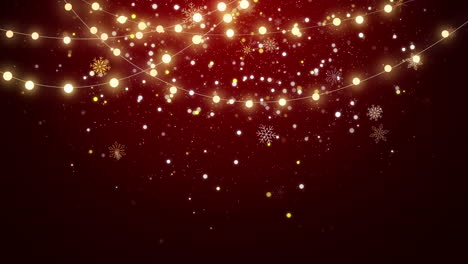 garlands new year's decorations. christmas glowing lights with shiny sparks on red background. looped animation.