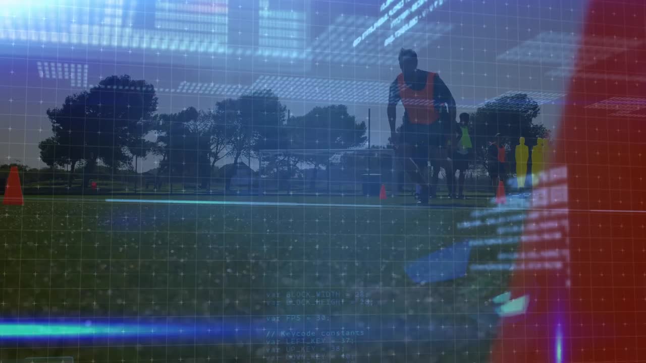 축구 선수들에 대한 디지털 인터페이스의 애니메이션