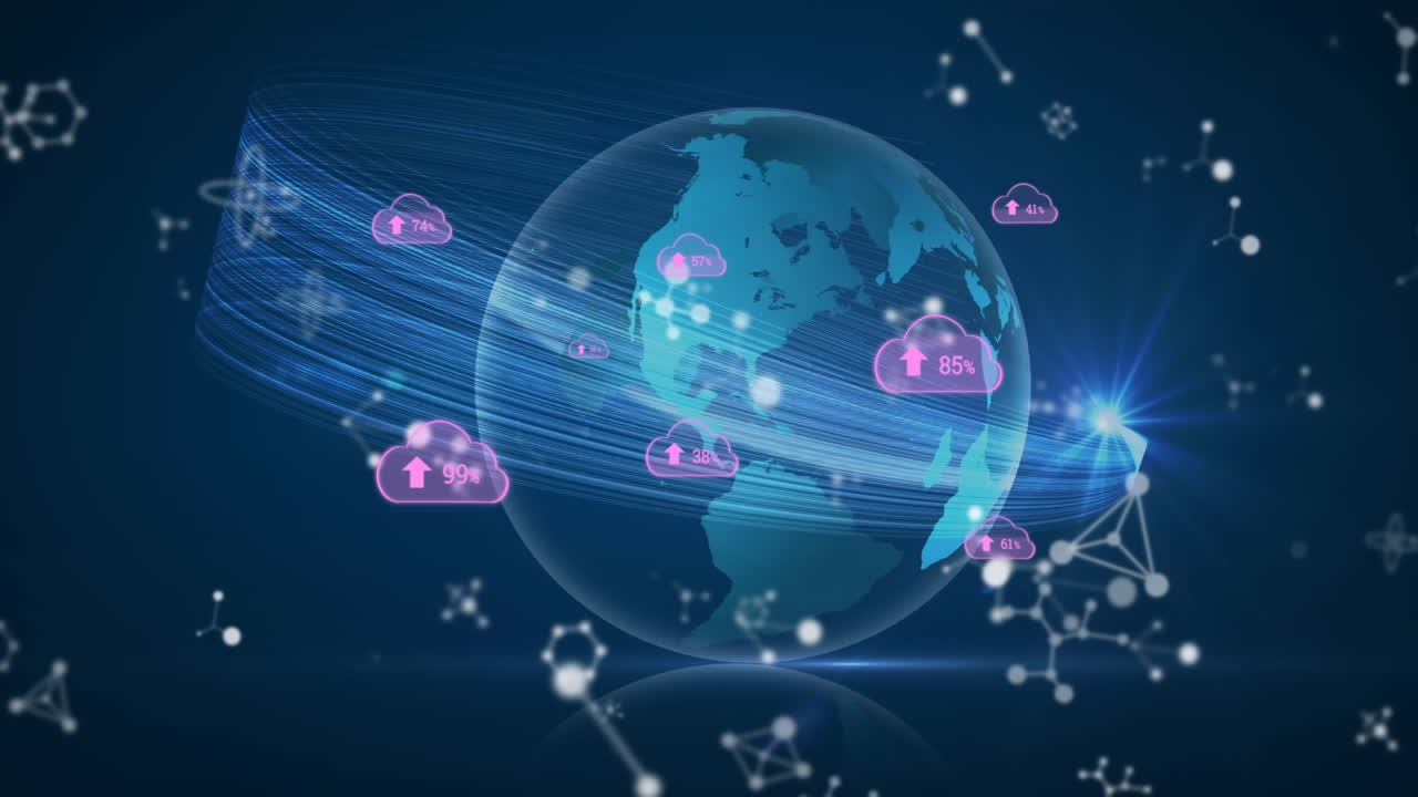 디지털 클라우드의 애니메이션과 전 세계적으로 증가하는 숫자