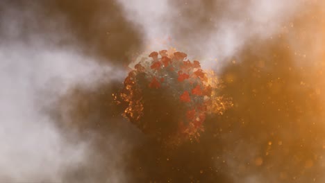 realistic 3d animation of the virus in the fire. the vaccine kills the virus. virus destruction