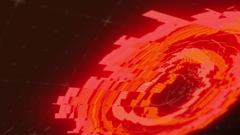 animación de escaneo de alcance naranja brillante y giro con fallo en el fondo de la cuadrícula
