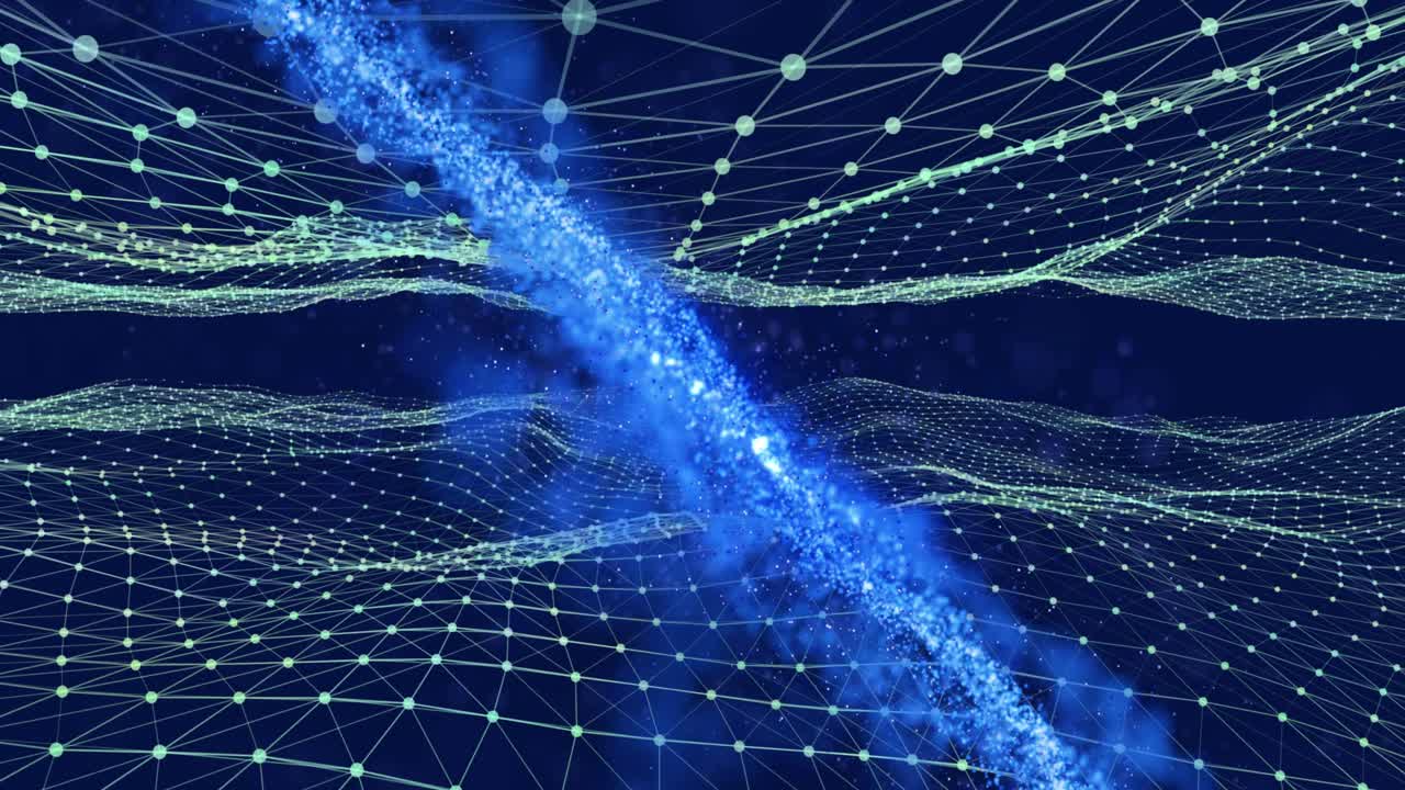 Animation of light spots over network of connections on black background