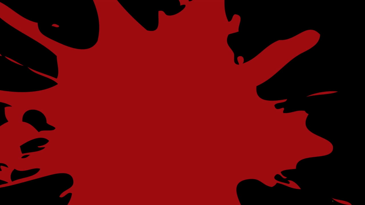 검은 바탕에 노란색 물방울과 빨간색 페인트 스플래트의 애니메이션