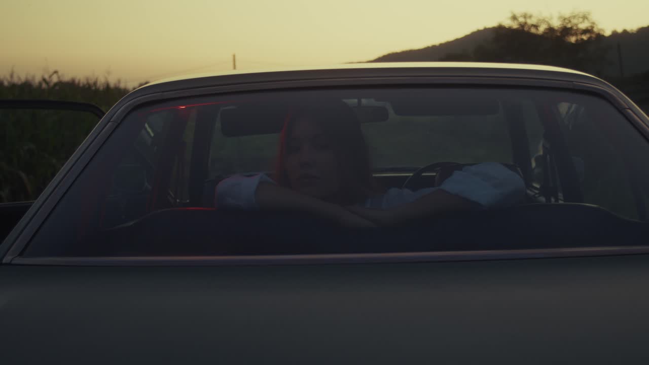 Vintage Car Sunset Road Trip