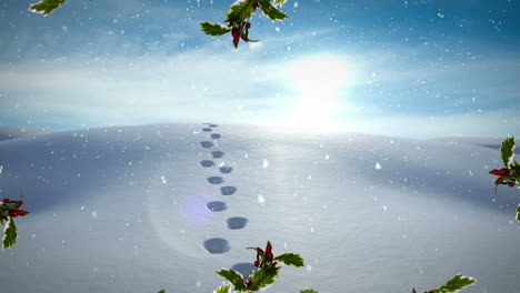 animation of tracks and snow falling over winter scenery