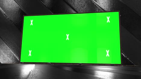 abstract creative tunnel e green screen alpha channel billboard mock up. neon, blu viola led bar e tecnologia, sci fi, futuristico cyber punk 3d rendering con cornice vuota.