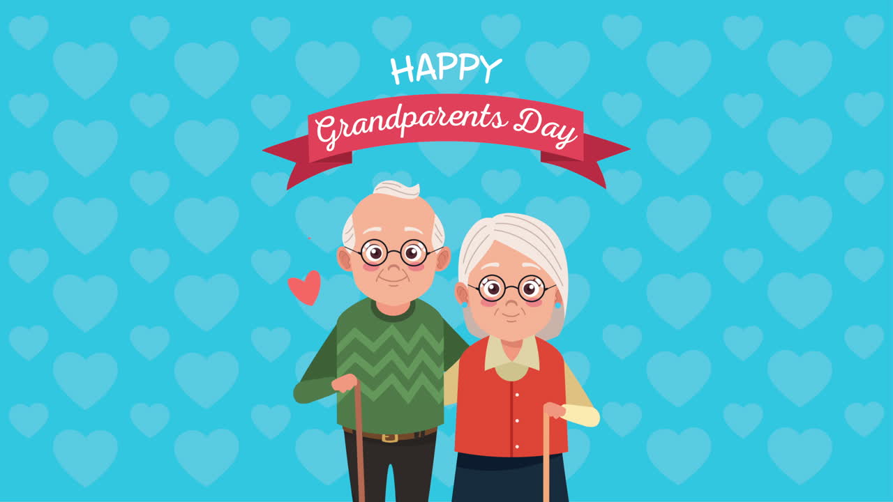 은 연인 커플과 함께 할아버지와 할머니의 축하 카드