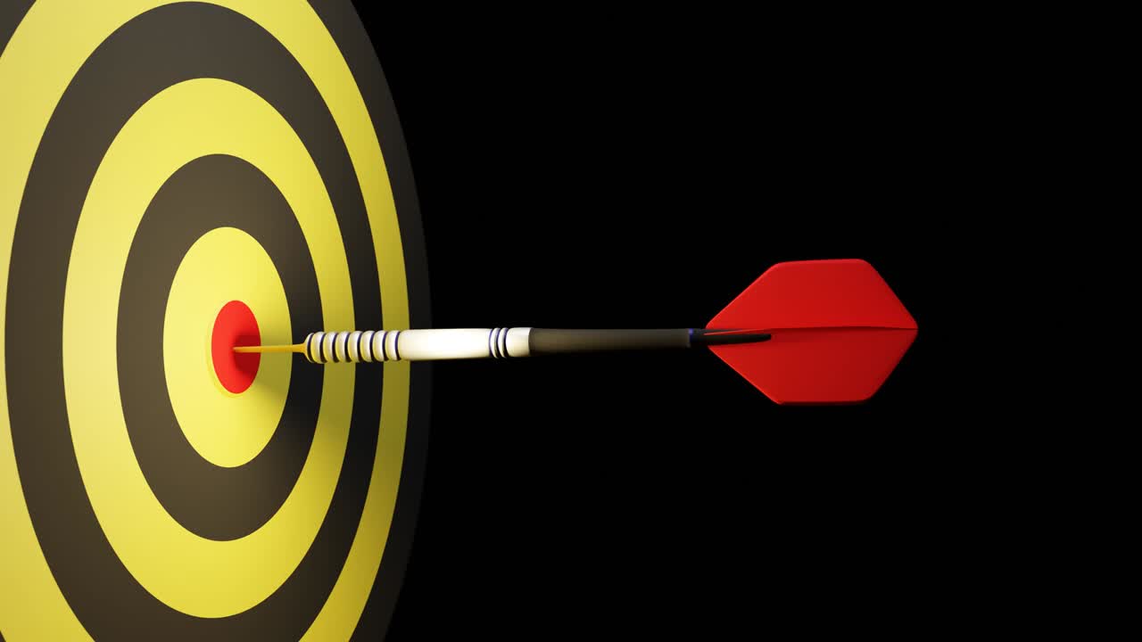 비즈니스 초점 개념을 위해 bullseye의 표적 센터에 화살을 치는