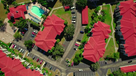 bird eye aerial over colorful red rooftops in bradenton, florida