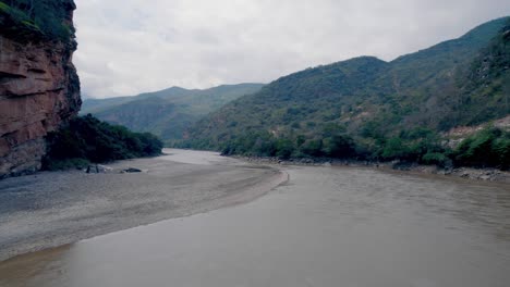 aerial drone view over marañon or maranon river in amazon rain forest, peru