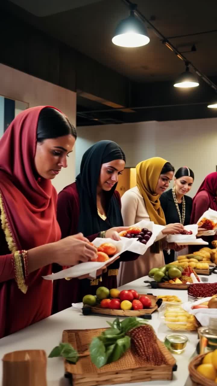 mujeres compartiendo una comida de buffet
