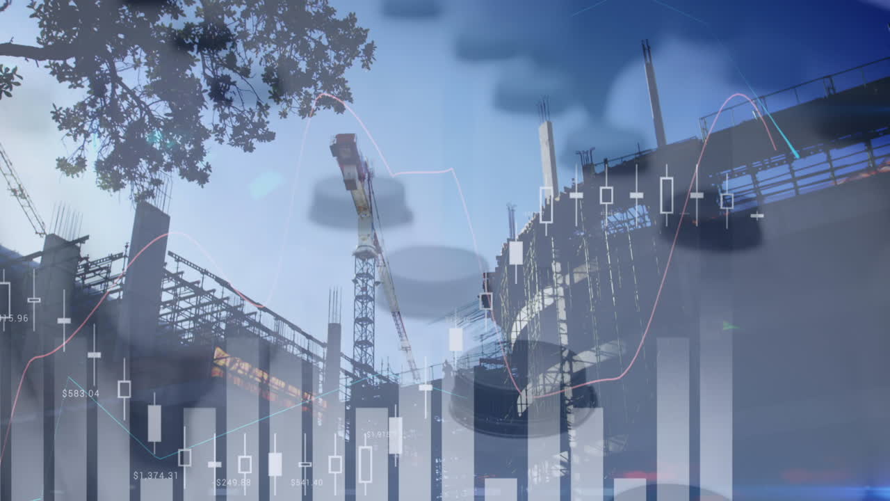 animación del procesamiento de datos financieros en el sitio de construcción