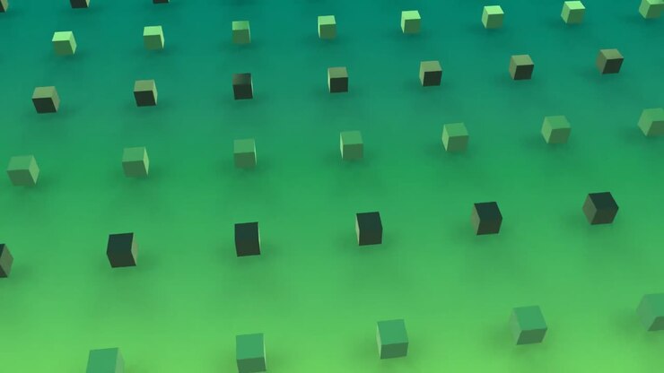Cubi 3D in movimento su sfondo verde
