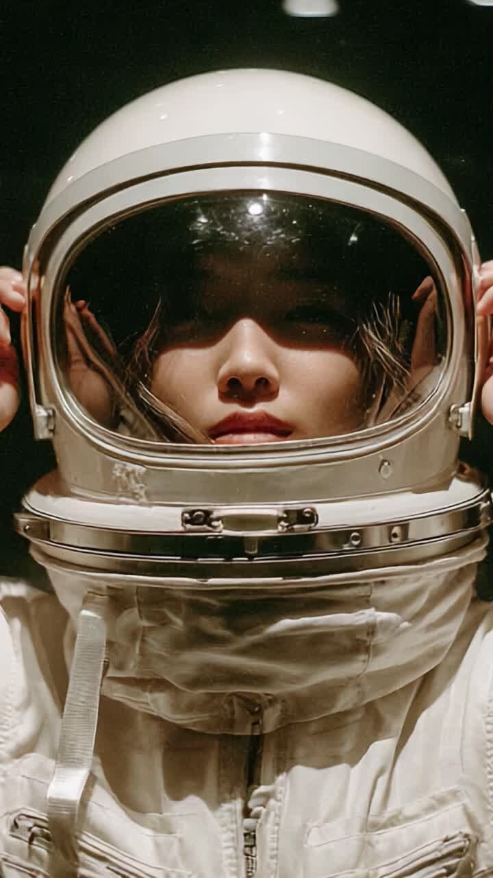 A Close-Up View of an Astronaut Preparing for Space Exploration, Showcasing the Intricate Details of the Helmet and the Determined Expression of the Individual Inside