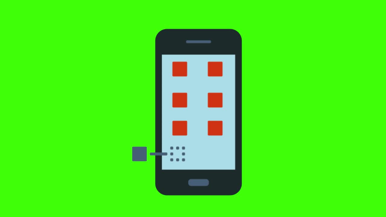 animazione di un'icona di sviluppo di un'app su uno schermo verde