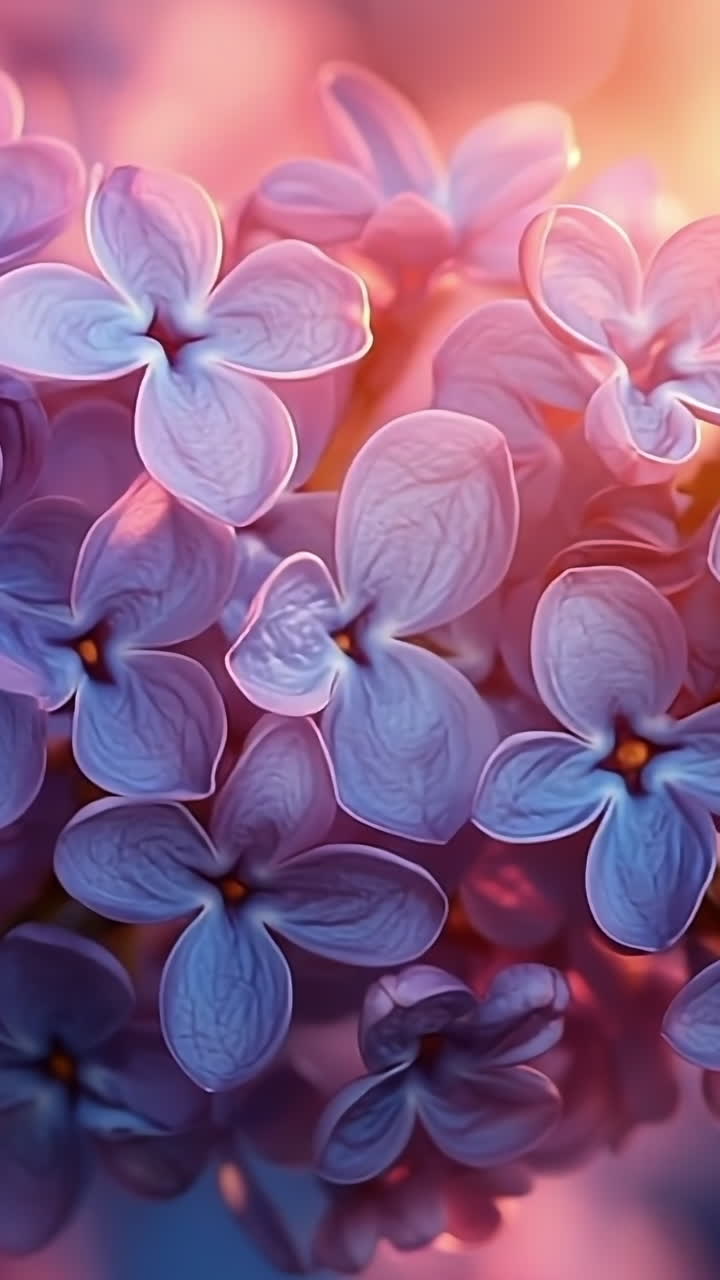 Bright lilac blooms in sunlight. Cluster of lilac flowers in full bloom, illuminated by warm sunlight in a serene garden setting during springtime.