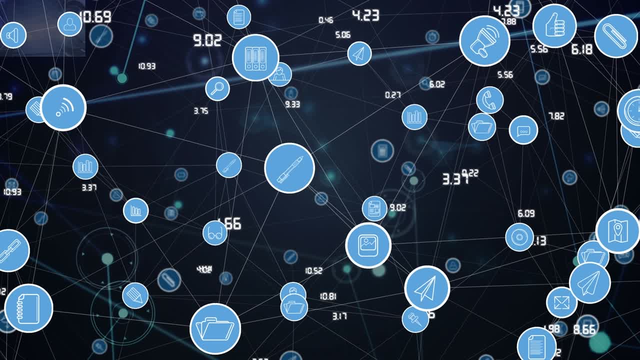 Digital animation of network of connections against blue background