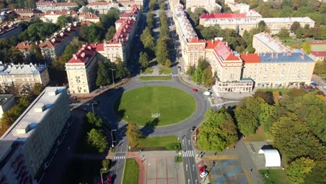 typical architecture surrounding roundabout in poruba in czech republic