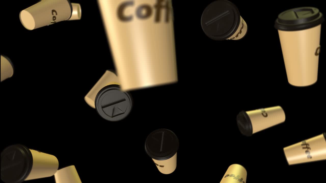 세 개의 색의 커피 컵의 배경: 밝은 빛과 그림자를 가진 3d 추상 렌더링: 무중력에서 순환하는 순환. 분리. 루프. 알파 채널. 공예 종이.