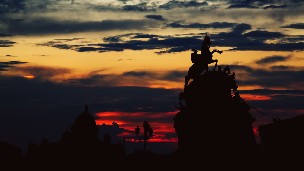 Silhouette of a Monument at Sunset