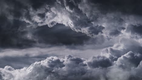 a thunderstorm inside a thick gray cumulus cloud was moving closer, point of view