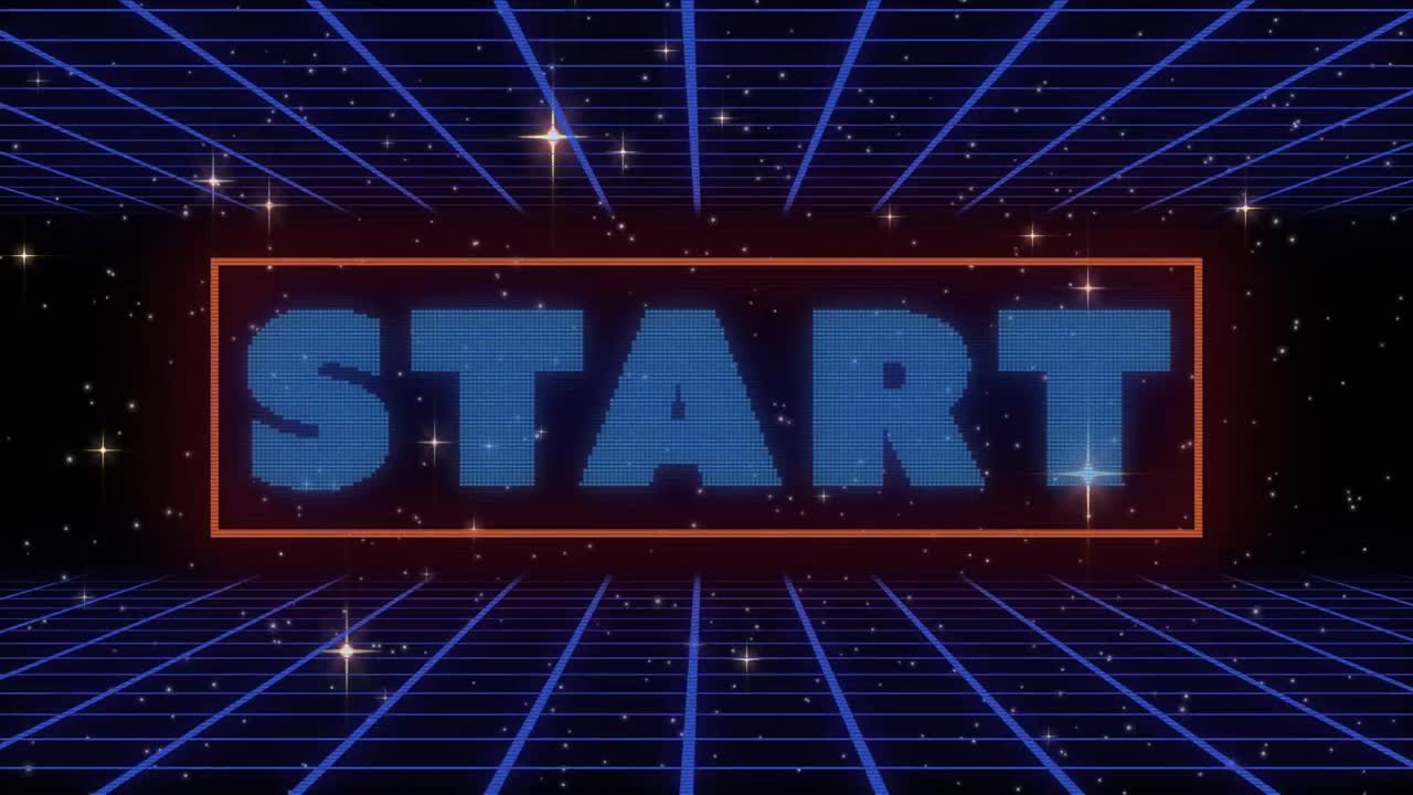 animación del texto de inicio sobre estrellas en fondo negro