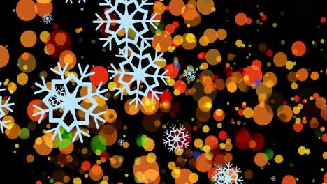 Animation-of-snowflakes-over-light-spots-on-black-background