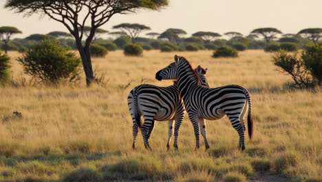 two zebras in an african savanna landscape