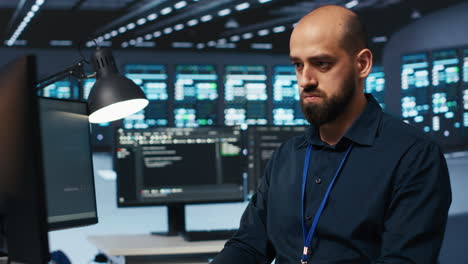 administrador del sistema en la codificación del centro de servidores, protección de datos