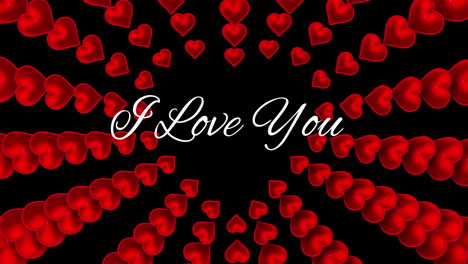 i love you text with hearts on black background