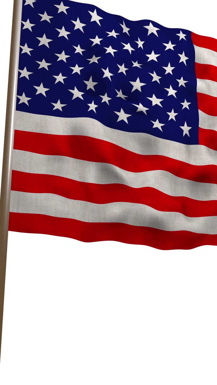 Sømløs animasjon av USAs nasjonalflagg (USA) som vaier på en hvit bakgrunn. Høykvalitets 3D-gjengivelse av stjerner og striper for patriotiske og offisielle konsepter.