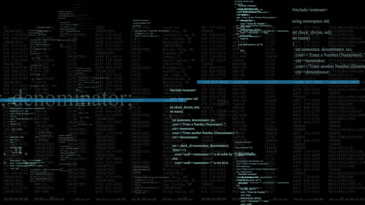 Animation of data processing on black background