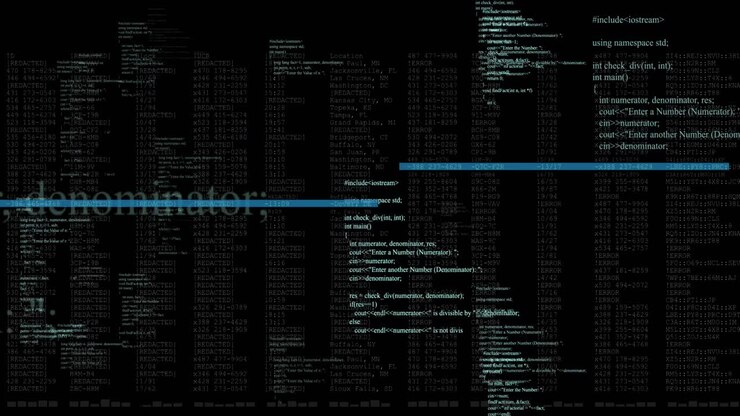 Animation of data processing on black background