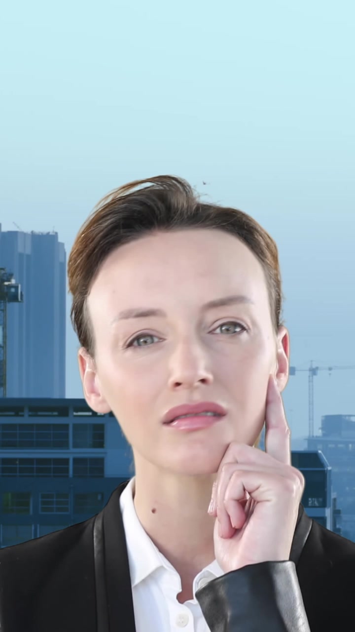 Vista composita di donna d'affari caucasica pensierosa su sfondo di vista aerea di grattacieli