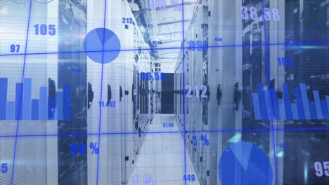 animación del procesamiento de datos estadísticos contra la sala de servidores informáticos