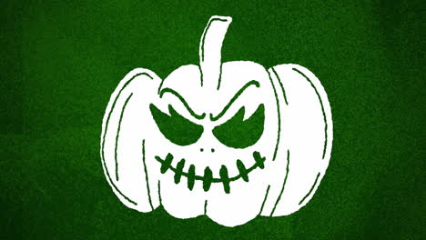 Grinning-pumpkin-face-animation-on-green-textured-background,-Halloween-theme