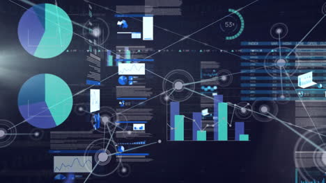 animation of network of connections with icons over data processing