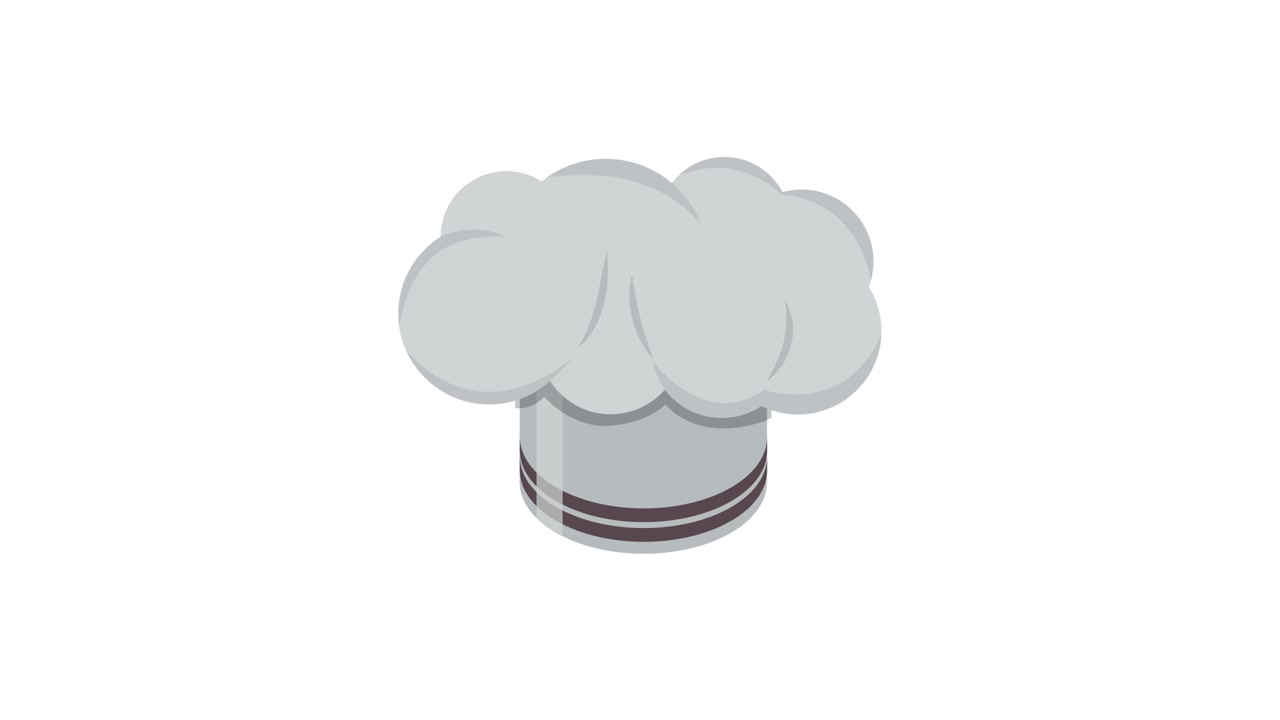 Cappello da chef animato che cresce su sfondo bianco