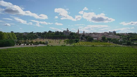 green gardens stretch out, with a field and castle-like structures in the distance