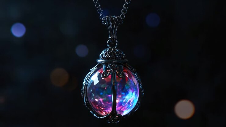 Collana con pendente in cristallo multicolore