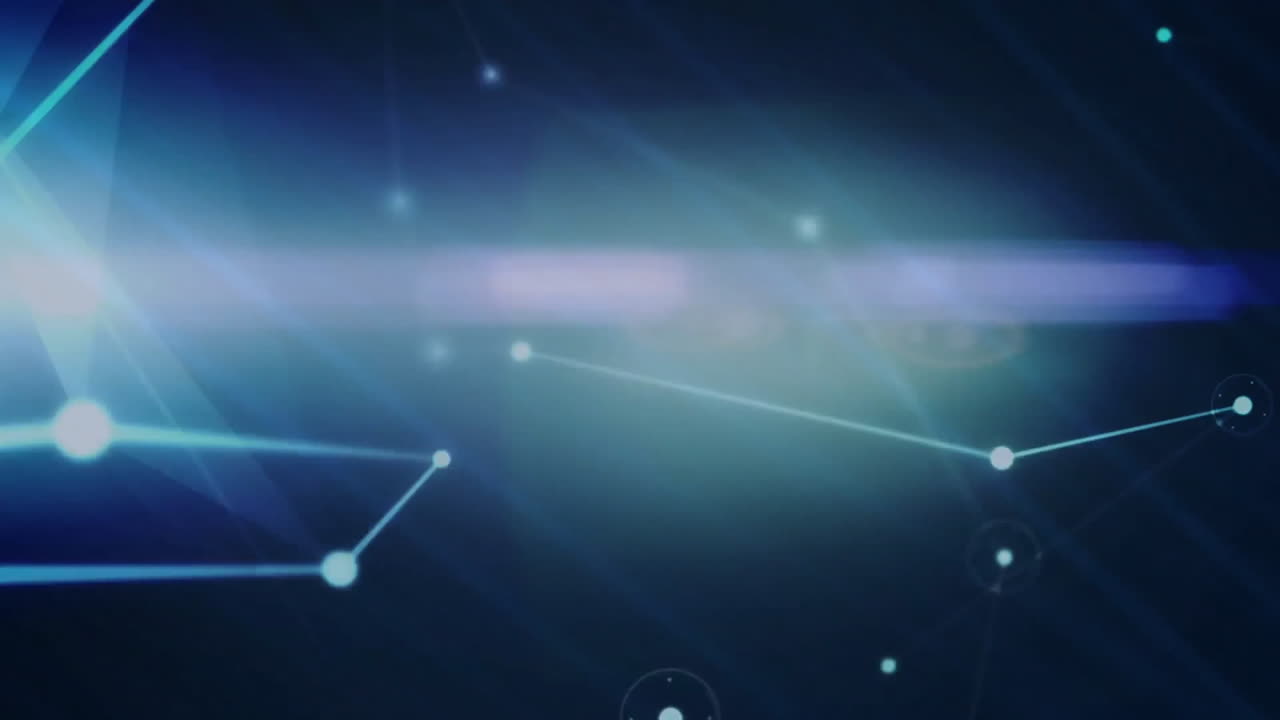 Light beams and circular patterns animation over dark blue background