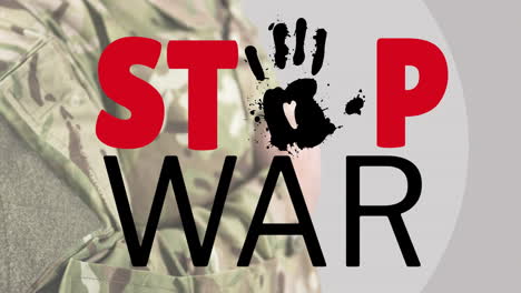 animation of stop war text over soldier