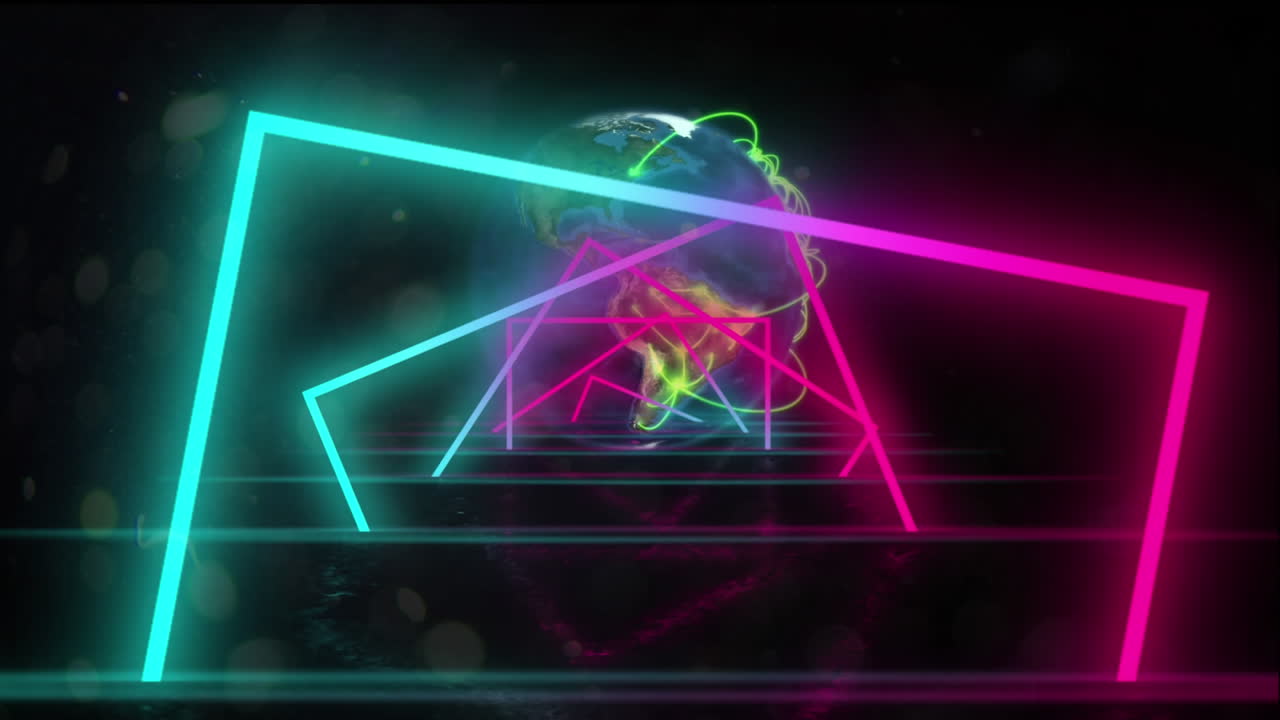 animación de un túnel de neón brillante sobre el globo