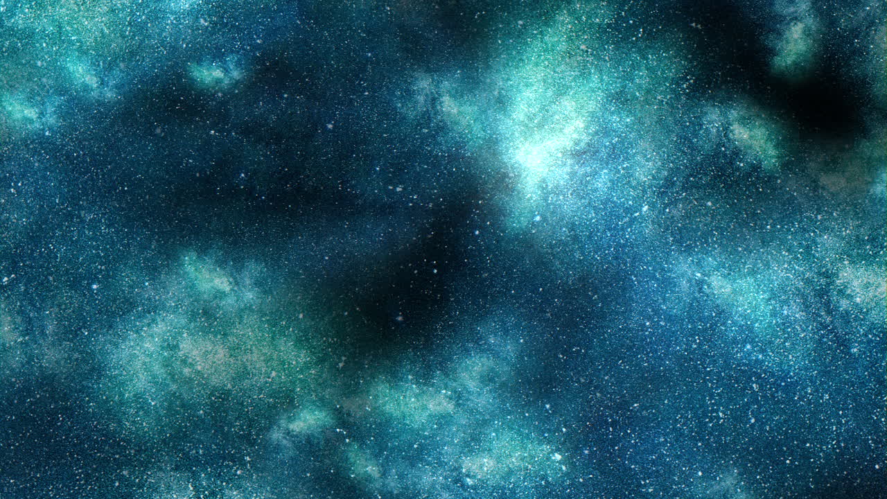 놀라운 파란색과 초록색 성운은 별과 은하의 우주적 장면입니다.