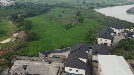 aerial view neighbourhood in lagos nigeria on a hazy day with