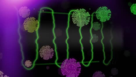 Heart-beat-monitor-against-Covid-19-cells-moving-in-background