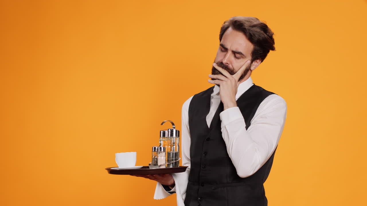 수표를 주기 위해 가격을 계산하는 버틀러