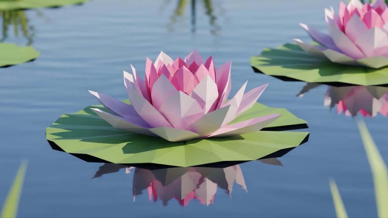 A Tranquil Water Scene Featuring Beautifully Crafted Pink Lotus Flowers Floating on a Calm Pond Surrounded by Lush Greenery in a Serene Environment